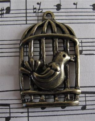 Bird cage charm - bronze