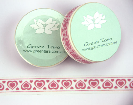Green Tara - Washi Tape - Pink large & Small Hearts